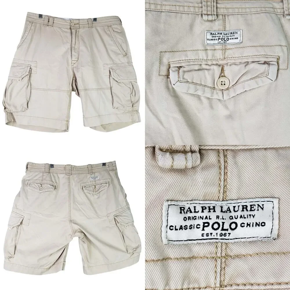 Polo Ralph Lauren Cargo Shorts Men's Size 38 Beige Khaki Cotton Pockets